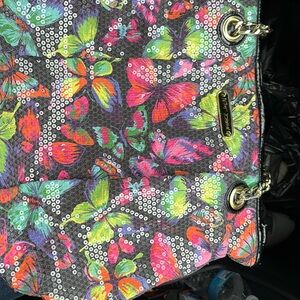 BETSEY JOHNSON Gold Chain Sequin Colorful Butterfly PURSE SATCHEL Shoulder Bag